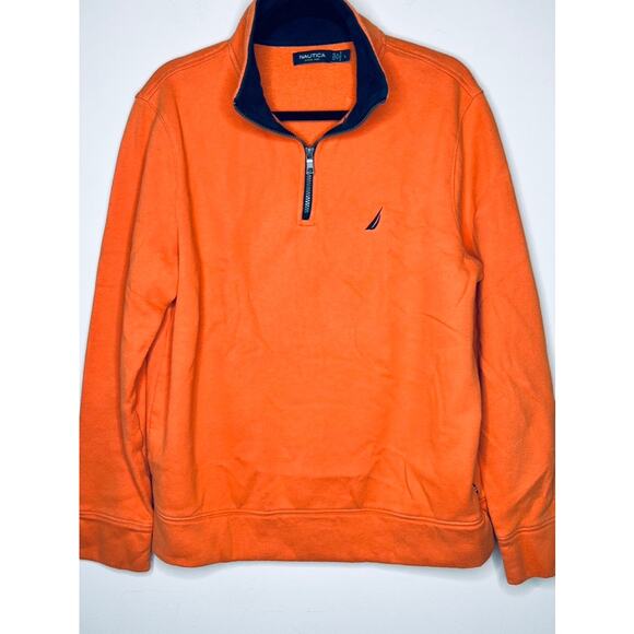 NAUTICA Quarter Zip Pullover in Orange and Navy MENS SIZE LARGE - Picture 4 of 7
